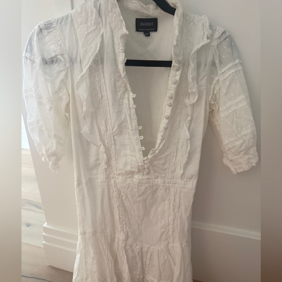 Bardot White Ruffled Cotton Mini Dress - Picture 3 of 3